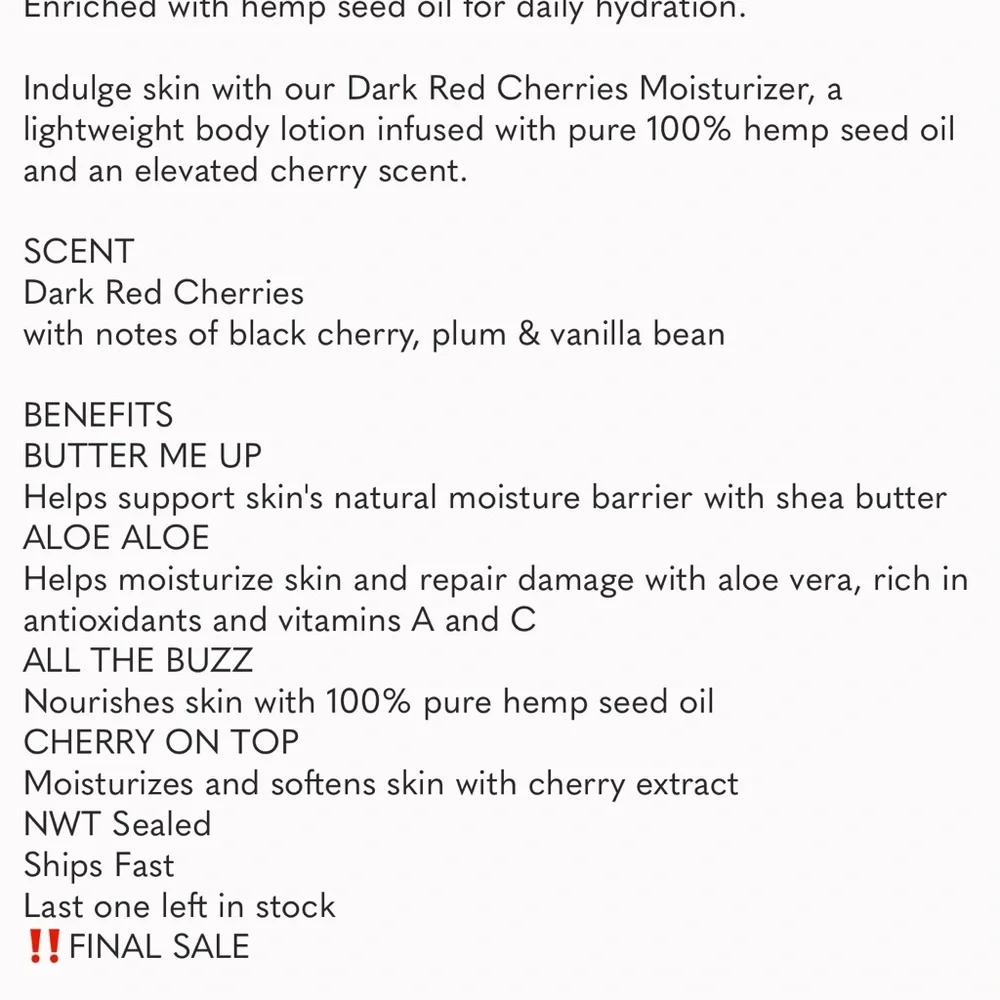 Hempz Dark Red Cherries Body Moisturizer - Pink New Sealed